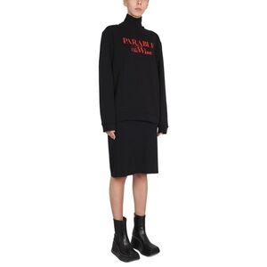 RAF SIMONS Women's Black Turtleneck Sweatshirt with Red Graphic Print Women